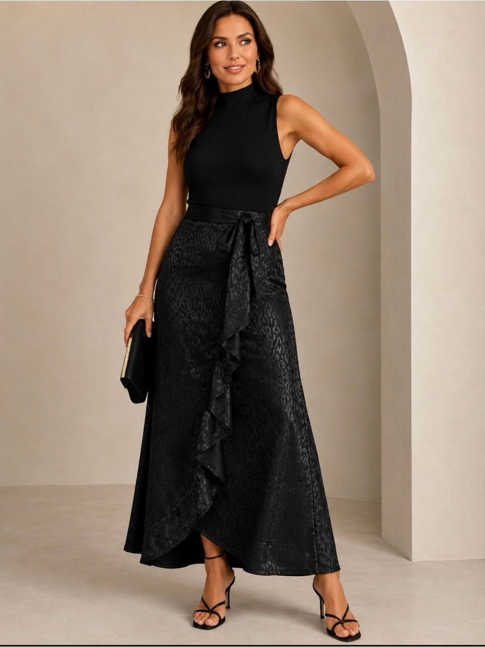 VENUS Animal Print Maxi Skirt in Black Size Small ~ NWT